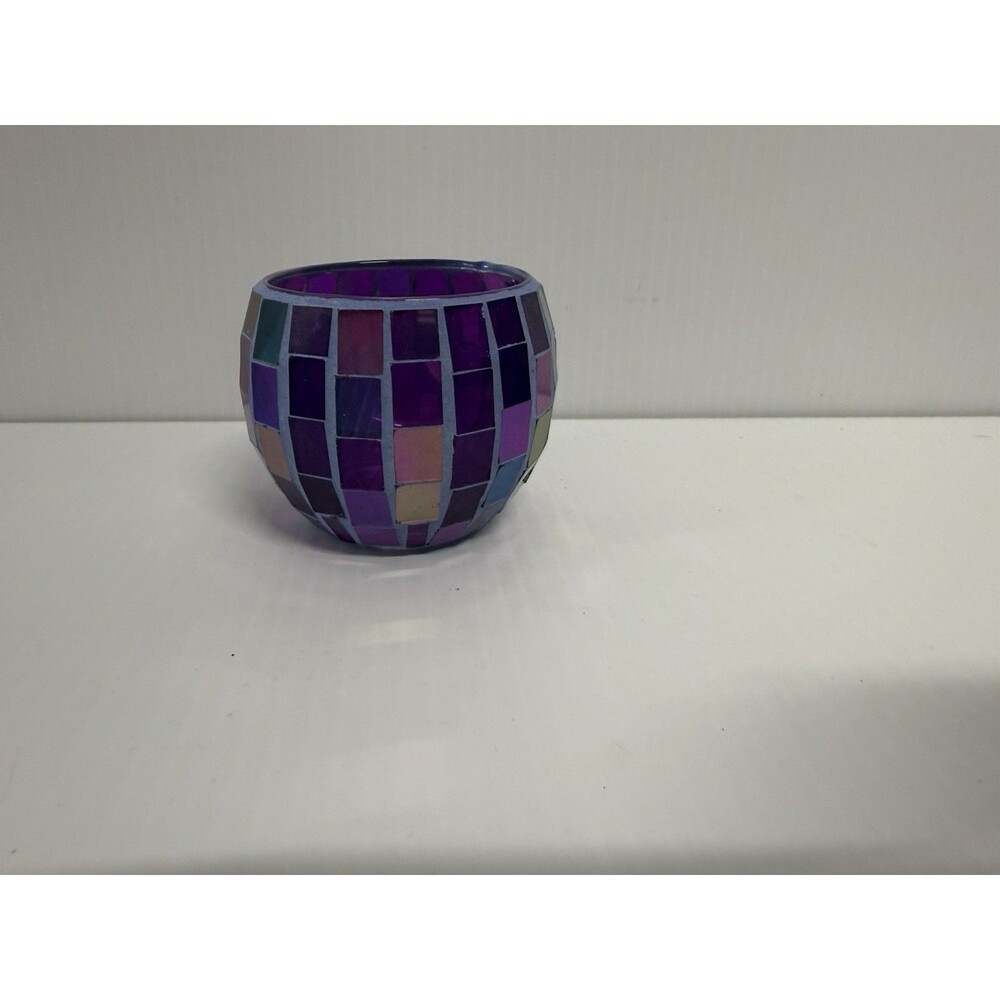 Stained Glass Flower Bowl Vase Tea light Purple Dichromatic Coating Small
